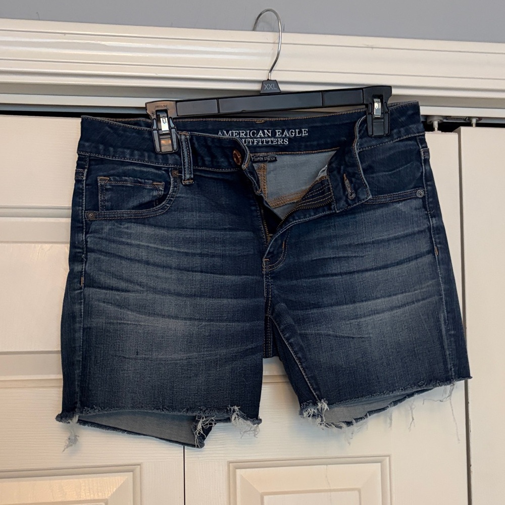 American Eagle Outfitters Dark Indigo Distressed Denim Shorts